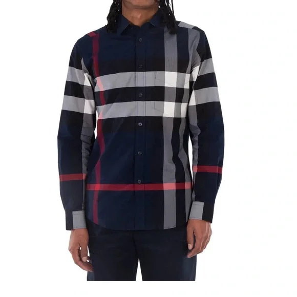 BURBERRY Check Stretch Poplin Shirt Size M